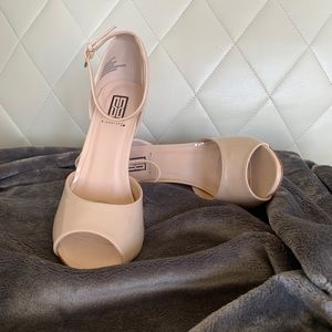 NWT- Nude Patent Leather Peep Toe Heels - Size 7.5
